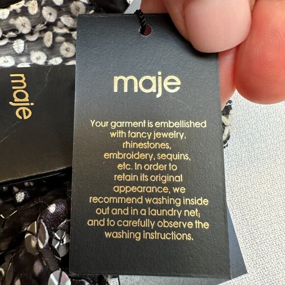 Maje Women's Long Sleeve Mini Dress Size 34/XS High Neck Sequin A-Line Orig $490 - Picture 11 of 16